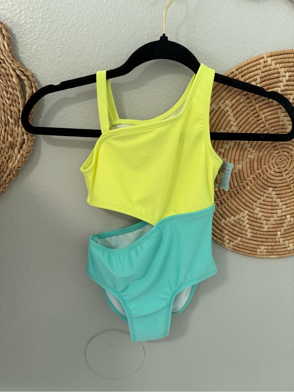 NWT- Neon Yellow and Aqua Cutout One-Piece Swimsuit
